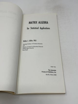 Matrix Algebra for Statistical Applications