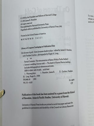 On Thrones of Gold: Three Javanese Shadow Plays